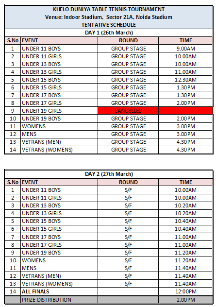 Event Schedule Khelo Duniya